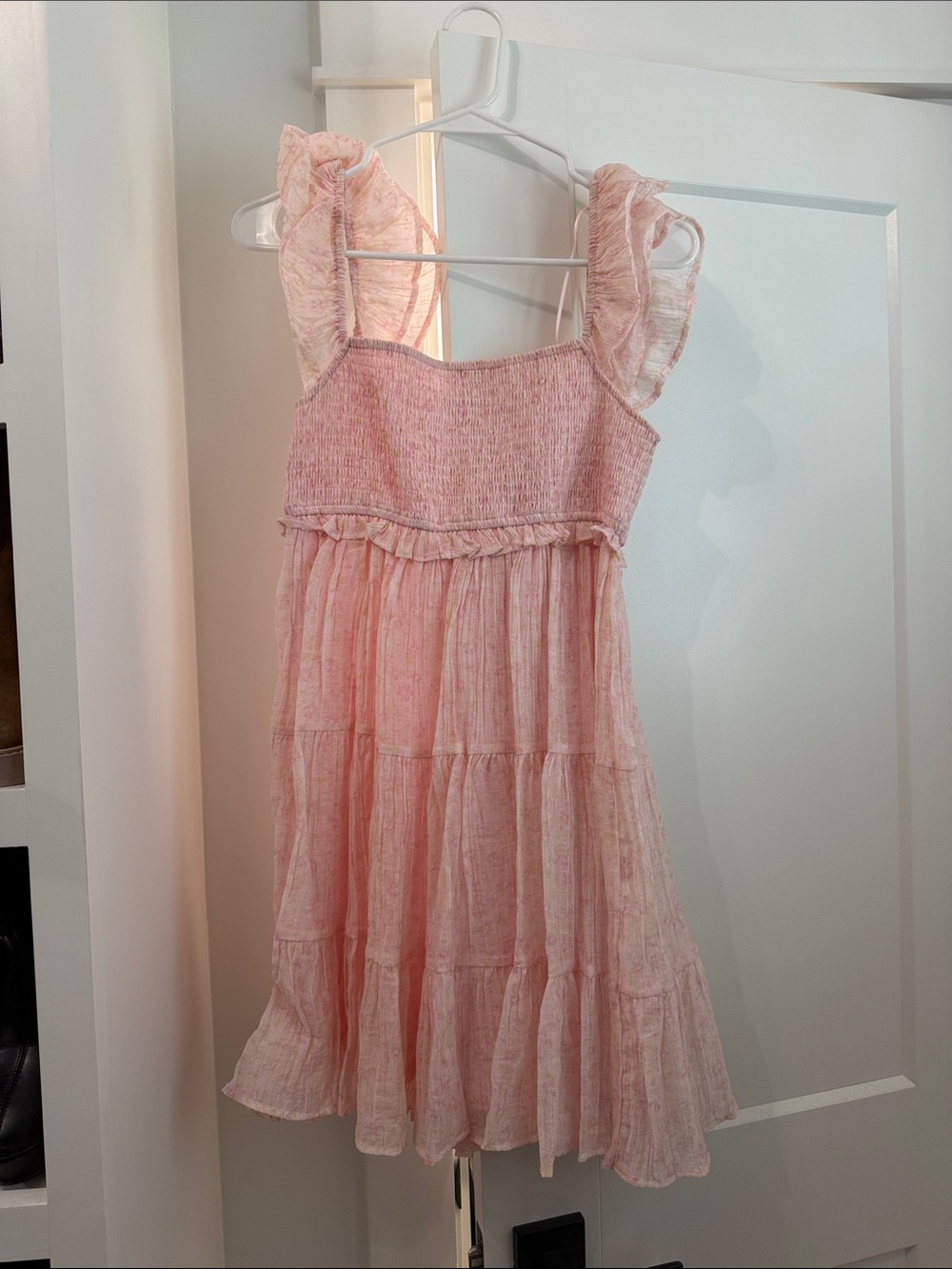Altar'd State Pink Ruffle Tiered Mini Dress